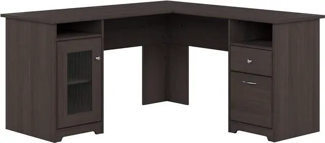 Main image of Bush Furniture Cabot L Shaped Computer Desk in Heather Gray Corner Table with Drawers for Home Office