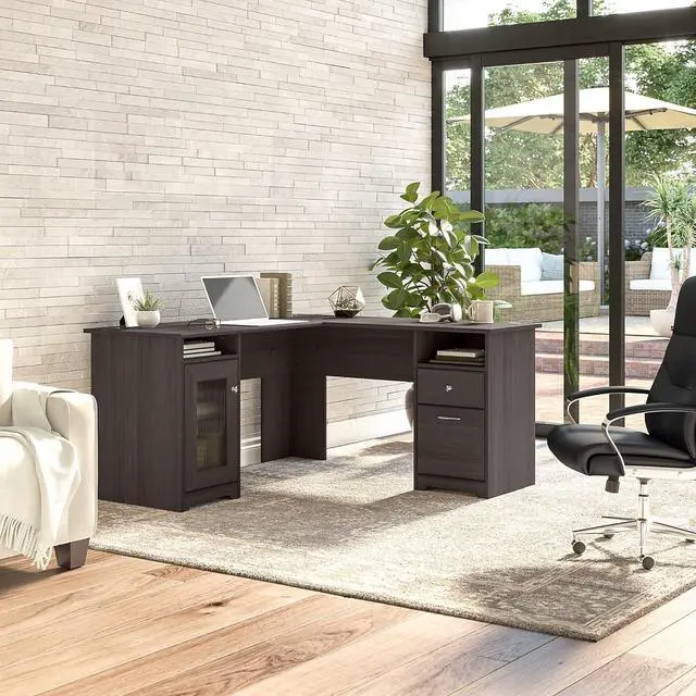 Alt view image 2 of 7 - Bush Furniture Cabot L Shaped Computer Desk in Heather Gray Corner Table with Drawers for Home Office