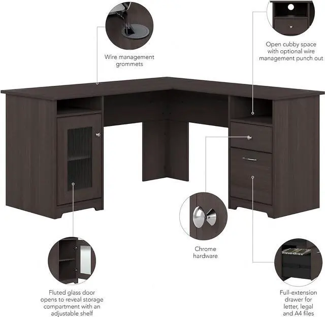 Alt view image 4 of 7 - Bush Furniture Cabot L Shaped Computer Desk in Heather Gray Corner Table with Drawers for Home Office