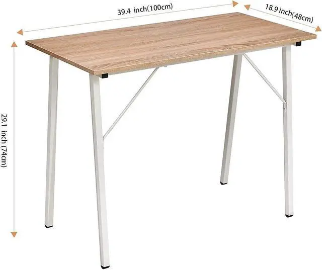 Alt view image 3 of 7 - Small Computer Desk Study Writing Table for Home Office, I Shaped Black Modern Desk Office Laptop Desk Sturdy Work Table PC Wood Computer Table Gaming Desk with Black Metal Frame - 39.4L* 18.9W* 29.1H