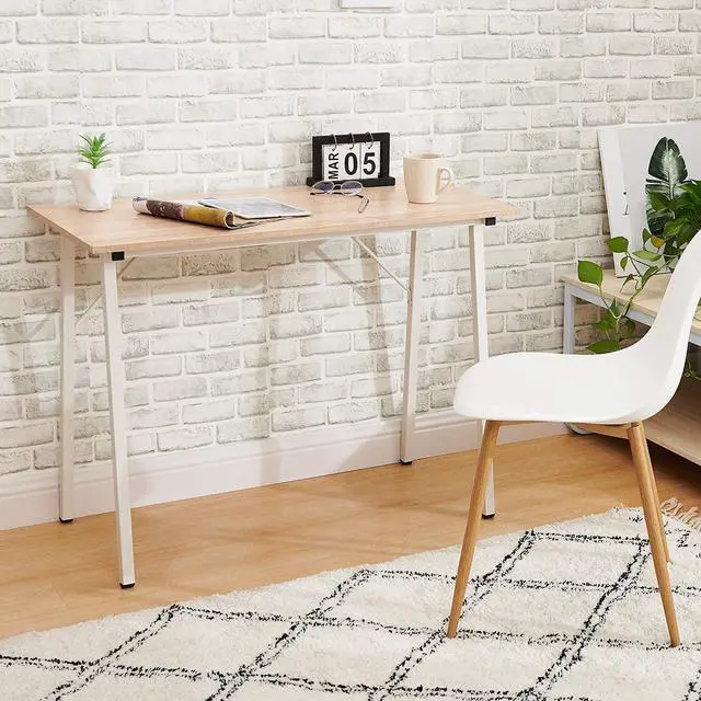 Alt view image 2 of 7 - Small Computer Desk Study Writing Table for Home Office, I Shaped Black Modern Desk Office Laptop Desk Sturdy Work Table PC Wood Computer Table Gaming Desk with Black Metal Frame - 39.4L* 18.9W* 29.1H