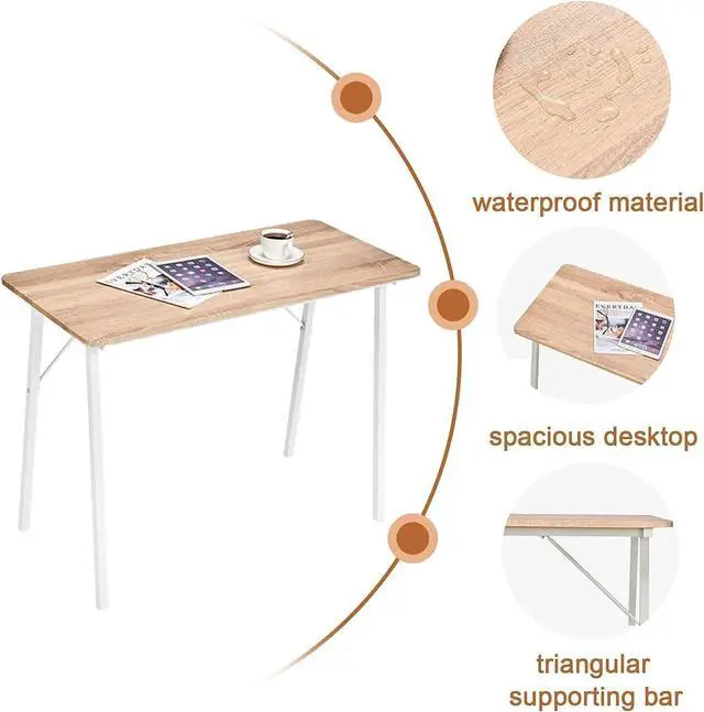 Alt view image 5 of 7 - Small Computer Desk Study Writing Table for Home Office, I Shaped Black Modern Desk Office Laptop Desk Sturdy Work Table PC Wood Computer Table Gaming Desk with Black Metal Frame - 39.4L* 18.9W* 29.1H