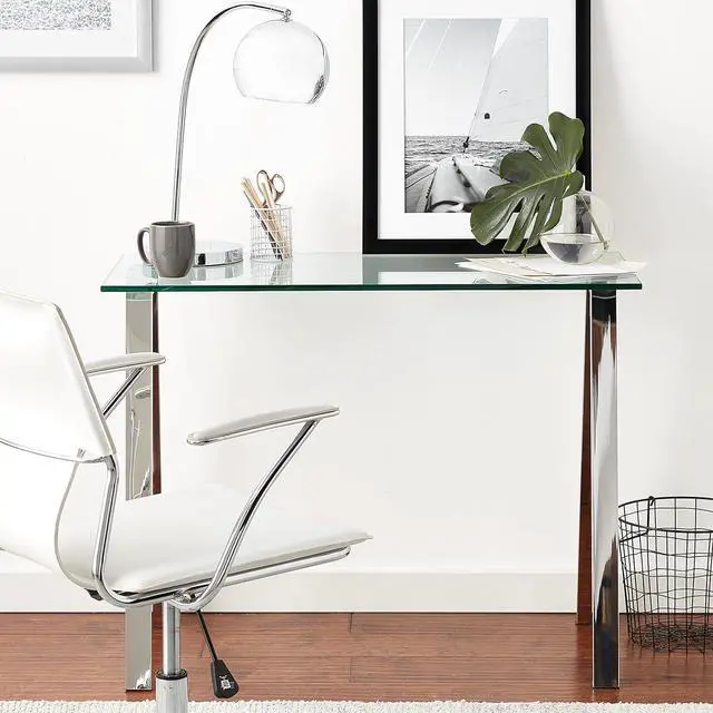 Alt view image 2 of 5 - Cortesi Home Trixie Glass Top Desk/Console Table with Stainless Steel Frame, 40"