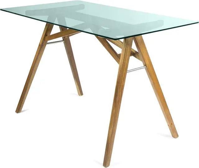 Main image of Christopher Knight Home Camila Mid-Century Tempered Glass Desk with Acacia Wood Frame, Dusk Grey / Natural Stained