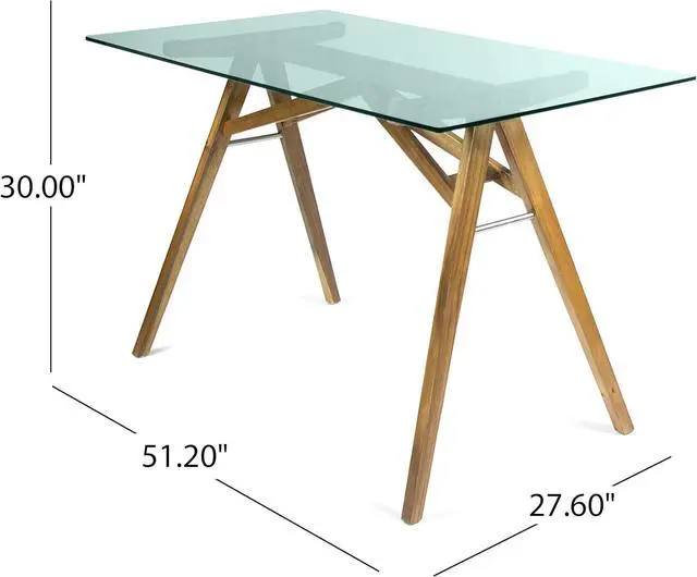 Alt view image 3 of 7 - Christopher Knight Home Camila Mid-Century Tempered Glass Desk with Acacia Wood Frame, Dusk Grey / Natural Stained