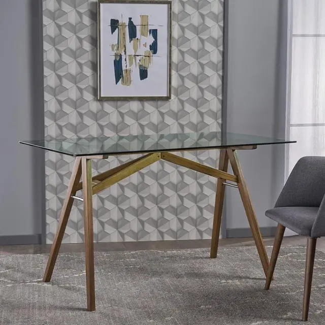 Alt view image 2 of 7 - Christopher Knight Home Camila Mid-Century Tempered Glass Desk with Acacia Wood Frame, Dusk Grey / Natural Stained