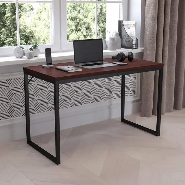 Main image of EMMA + OLIVER Industrial Modern Desk-47"L Commercial Grade Home Office Desk-Mahogany/Black