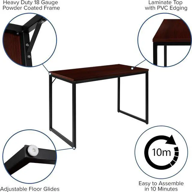 Alt view image 5 of 7 - EMMA + OLIVER Industrial Modern Desk-47"L Commercial Grade Home Office Desk-Mahogany/Black