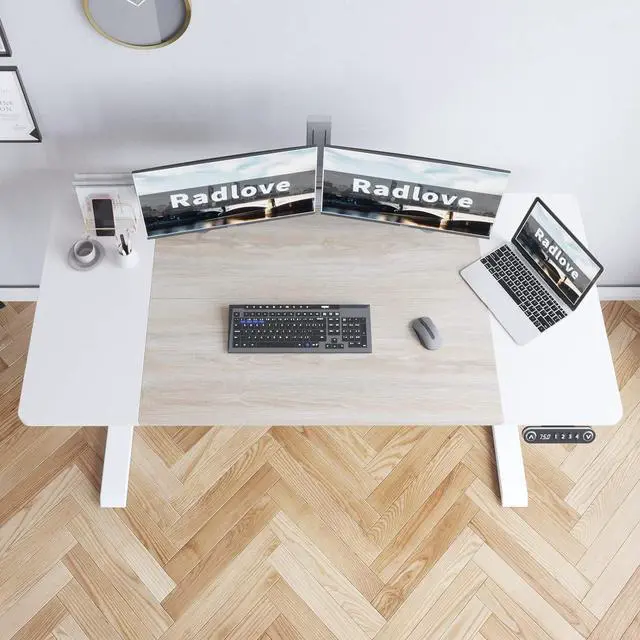 Alt view image 6 of 7 - Radlove Electric Height Adjustable Standing Desk, 63x 30 Inches Stand Up Desk Workstation, Splice Board Home Office Computer Standing Table Ergonomic Desk (White+ Oak, 63x30'')