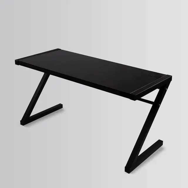 Alt view image 7 of 7 - MASAKA B&W Z Shaped 55" Gaming Desk, Computer Desk Table with Tempered Glass, Sturdy Writing Workstation for Home Office, Modern Black