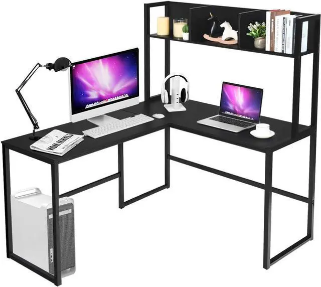 Main image of Tangkula Reversible L-Shaped Desk with Hutch, Space Saving Corner Computer Desk with Storage Shelves, Home Office Study Writing Desk Computer Workstation with Storage Bookshelf, Gaming Desk
