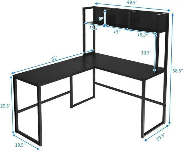 Alt view image 5 of 7 - Tangkula Reversible L-Shaped Desk with Hutch, Space Saving Corner Computer Desk with Storage Shelves, Home Office Study Writing Desk Computer Workstation with Storage Bookshelf, Gaming Desk