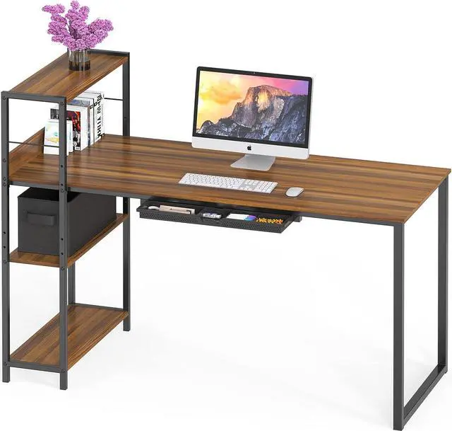 Main image of SHW 46-Inch Mission Desk with Side Shelf, Walnut