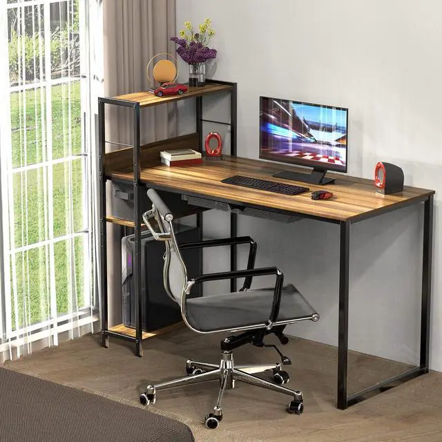 Alt view image 2 of 7 - SHW 46-Inch Mission Desk with Side Shelf, Walnut