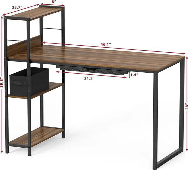 Alt view image 3 of 7 - SHW 46-Inch Mission Desk with Side Shelf, Walnut