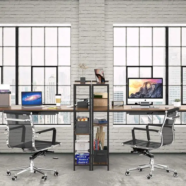 Alt view image 4 of 7 - SHW 46-Inch Mission Desk with Side Shelf, Walnut