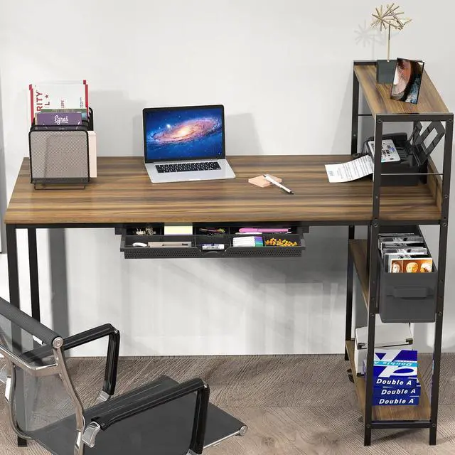 Alt view image 6 of 7 - SHW 46-Inch Mission Desk with Side Shelf, Walnut