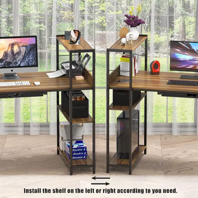 Alt view image 5 of 7 - SHW 46-Inch Mission Desk with Side Shelf, Walnut