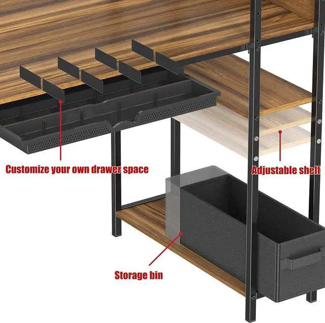 Alt view image 7 of 7 - SHW 46-Inch Mission Desk with Side Shelf, Walnut