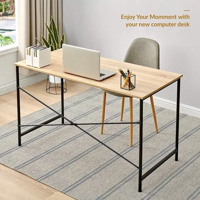 Alt view image 5 of 7 - Coavas 47 inch Office Computer Desk Large Study Desk Simple Writing Table Workstation for Home, Oak Tabletop with Black Frame