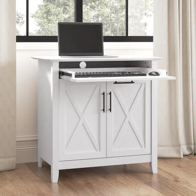 Alt view image 4 of 7 - Bush Furniture Key West Secretary Desk | Accent Cabinet with Work Surface in Pure White Oak | 30W x 20D Hidden Writing Table and Storage for Small Spaces
