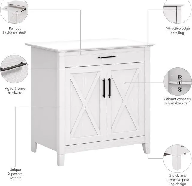 Alt view image 5 of 7 - Bush Furniture Key West Secretary Desk | Accent Cabinet with Work Surface in Pure White Oak | 30W x 20D Hidden Writing Table and Storage for Small Spaces