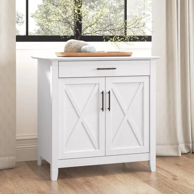 Alt view image 2 of 7 - Bush Furniture Key West Secretary Desk | Accent Cabinet with Work Surface in Pure White Oak | 30W x 20D Hidden Writing Table and Storage for Small Spaces