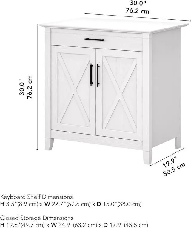 Alt view image 7 of 7 - Bush Furniture Key West Secretary Desk | Accent Cabinet with Work Surface in Pure White Oak | 30W x 20D Hidden Writing Table and Storage for Small Spaces