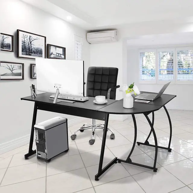 Alt view image 2 of 7 - Super Deal L-Shaped Corner Desk Computer Gaming Desk - 58 Inch Modern Home PC Table Office Writing Workstation, Black