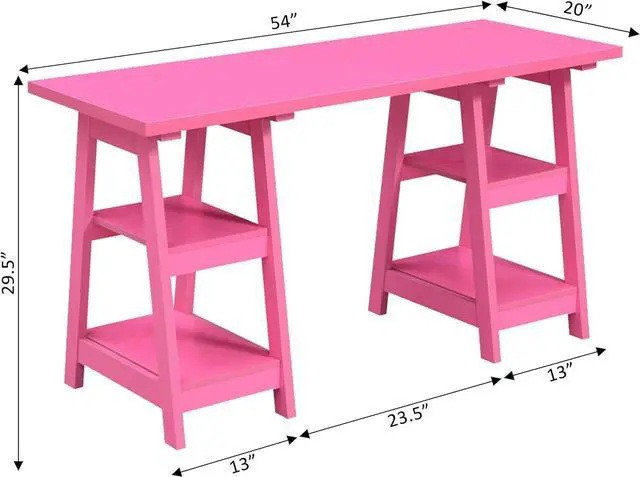 Alt view image 7 of 7 - Convenience Concepts Designs2Go Double Trestle Desk with Shelves, Pink