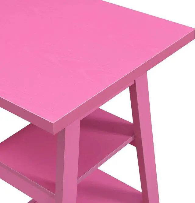 Alt view image 5 of 7 - Convenience Concepts Designs2Go Double Trestle Desk with Shelves, Pink