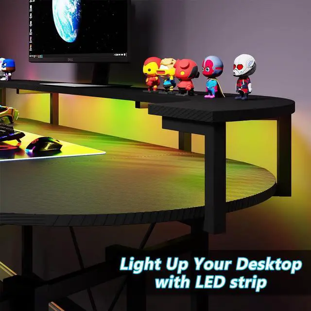 Alt view image 4 of 7 - Tribesigns 75 Inch Gaming Desk with Monitor Shelf, Large PC Computer Desk with LED Lights, Gaming Table Gamer Desk for Bedroom, Home Office, Black