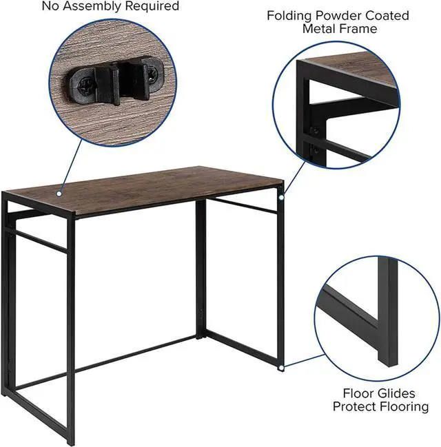 Alt view image 5 of 7 - Flash Furniture Walker Rustic Home Office Folding Computer Desk - 40"