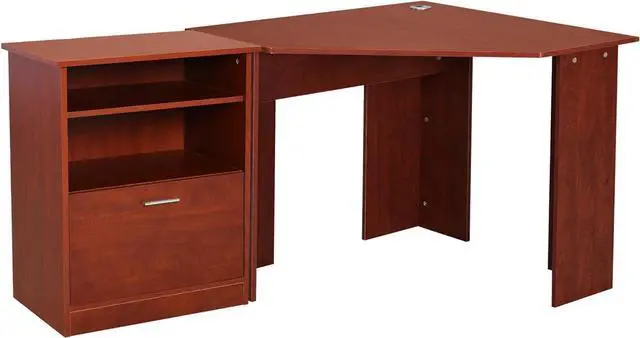 Main image of HOMCOM Computer Desk with Printer Cabinet, L-Shaped Corner Desk with Storage, Study PC Workstation for Home Office, Cherry