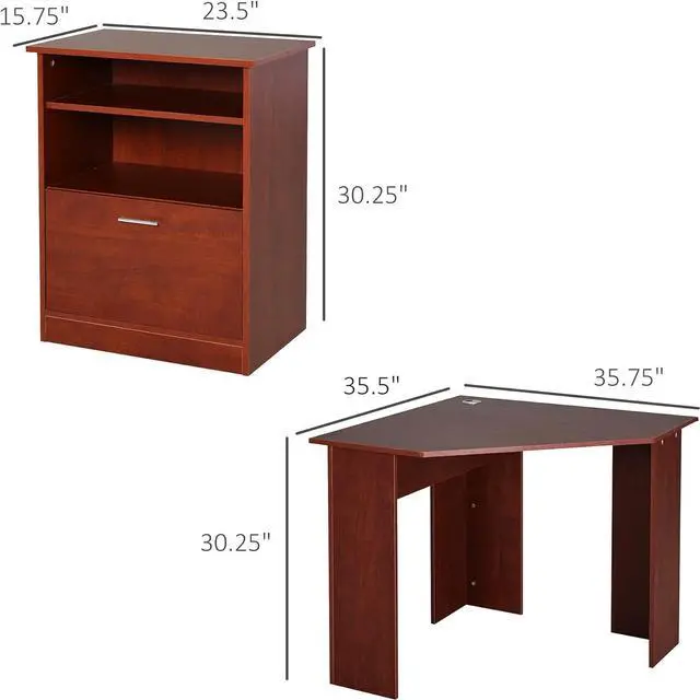 Alt view image 3 of 7 - HOMCOM Computer Desk with Printer Cabinet, L-Shaped Corner Desk with Storage, Study PC Workstation for Home Office, Cherry