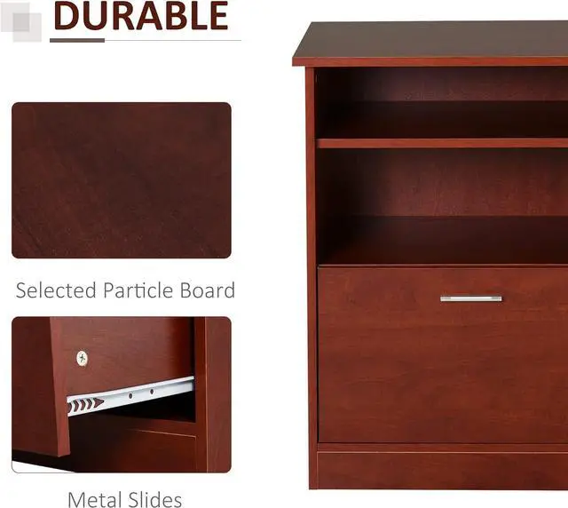 Alt view image 7 of 7 - HOMCOM Computer Desk with Printer Cabinet, L-Shaped Corner Desk with Storage, Study PC Workstation for Home Office, Cherry