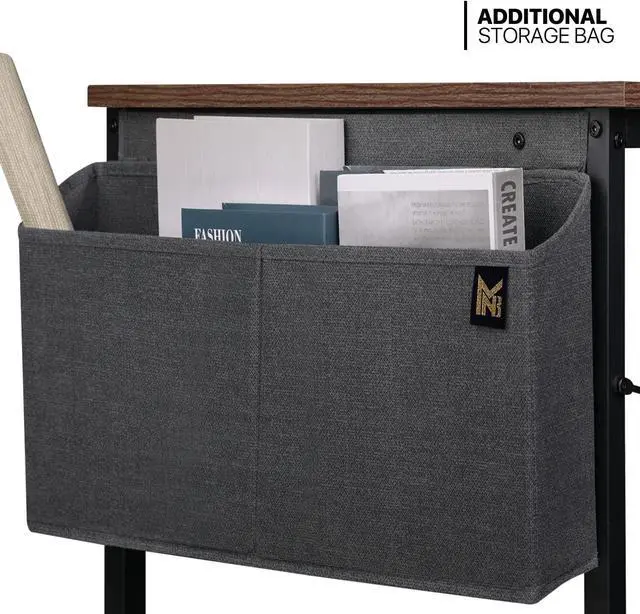 Alt view image 5 of 7 - MoNiBloom 55 Inches Large Computer Desk with Storage Bag, Study Work Writing Table w/Metal Frame for Home Office, Walnut Color