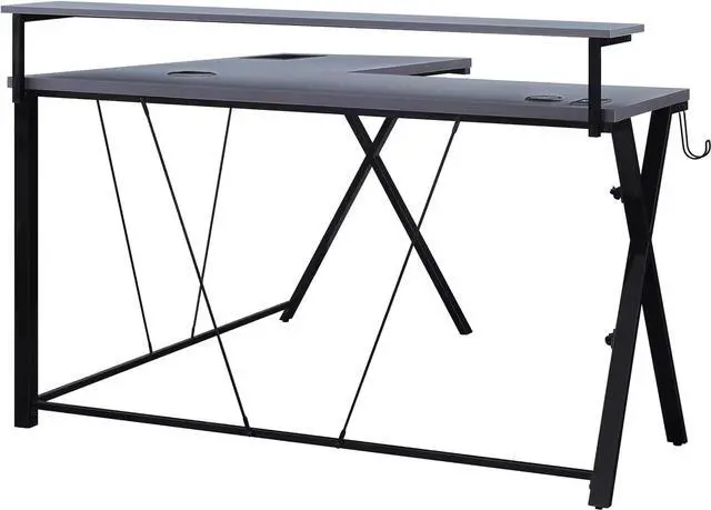 Alt view image 6 of 7 - OSP Home Furnishings Checkpoint Battlestation L Shaped Gaming Desk with RGB LED Lights, Black