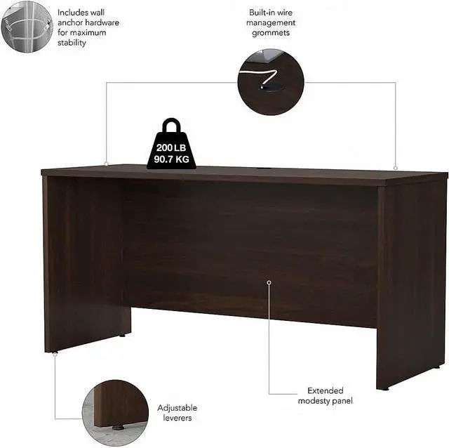 Alt view image 4 of 5 - Bush Business Furniture Studio C 60-inch W Credenza Desk, Black Walnut (SCD360BW)