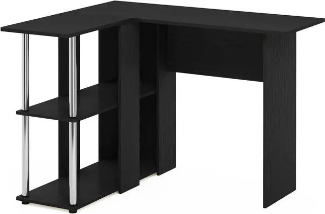 Main image of Furinno Abbott L-Shape Desk with Bookshelf, Americano/Chrome