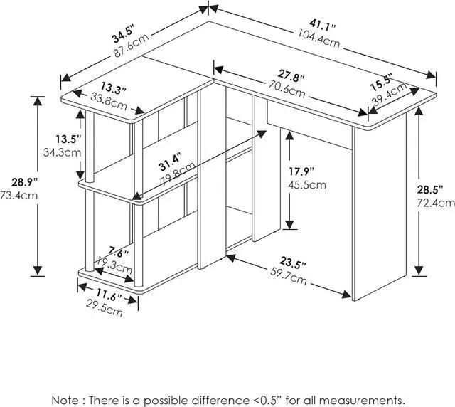 Alt view image 3 of 6 - Furinno Abbott L-Shape Desk with Bookshelf, Americano/Chrome