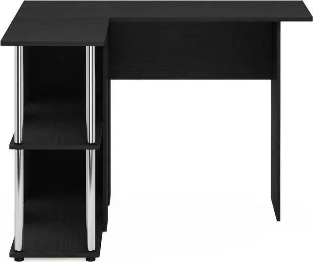 Alt view image 6 of 6 - Furinno Abbott L-Shape Desk with Bookshelf, Americano/Chrome