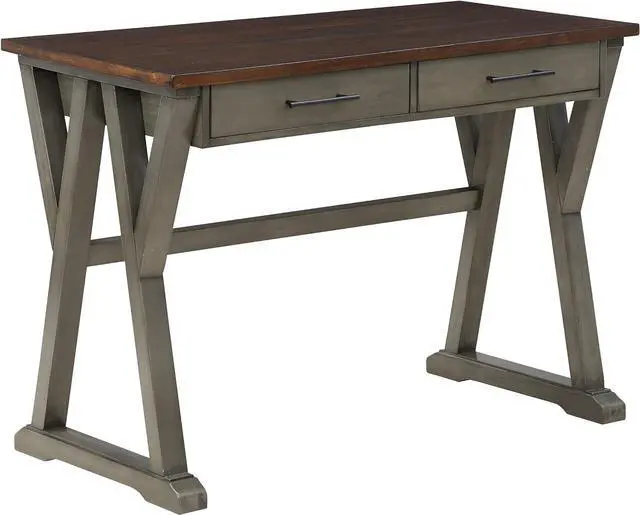 Main image of OSP Home Furnishings Jericho Rustic 42 Inch Writing Desk with 2 Drawers and Burnished Decorative Hardware, Slate Gray