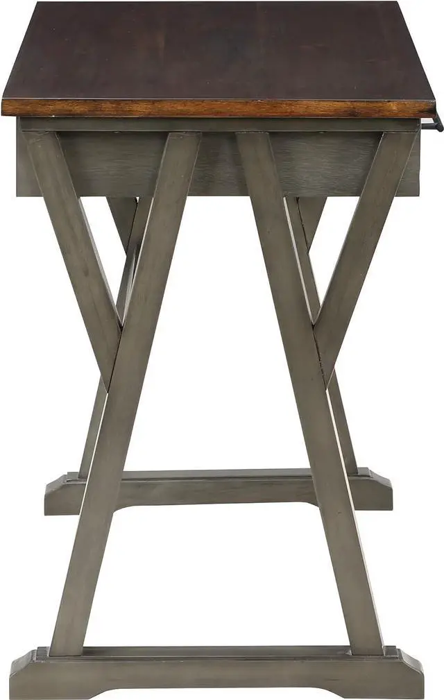 Alt view image 3 of 7 - OSP Home Furnishings Jericho Rustic 42 Inch Writing Desk with 2 Drawers and Burnished Decorative Hardware, Slate Gray