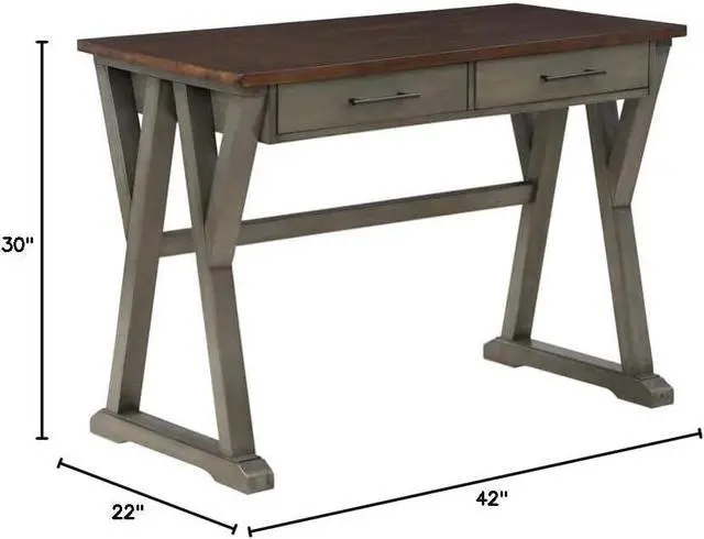 Alt view image 2 of 7 - OSP Home Furnishings Jericho Rustic 42 Inch Writing Desk with 2 Drawers and Burnished Decorative Hardware, Slate Gray