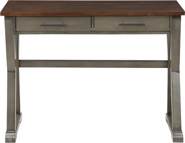 Alt view image 5 of 7 - OSP Home Furnishings Jericho Rustic 42 Inch Writing Desk with 2 Drawers and Burnished Decorative Hardware, Slate Gray