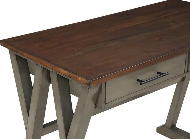 Alt view image 6 of 7 - OSP Home Furnishings Jericho Rustic 42 Inch Writing Desk with 2 Drawers and Burnished Decorative Hardware, Slate Gray