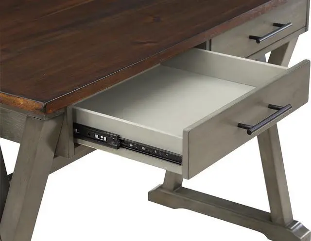 Alt view image 7 of 7 - OSP Home Furnishings Jericho Rustic 42 Inch Writing Desk with 2 Drawers and Burnished Decorative Hardware, Slate Gray