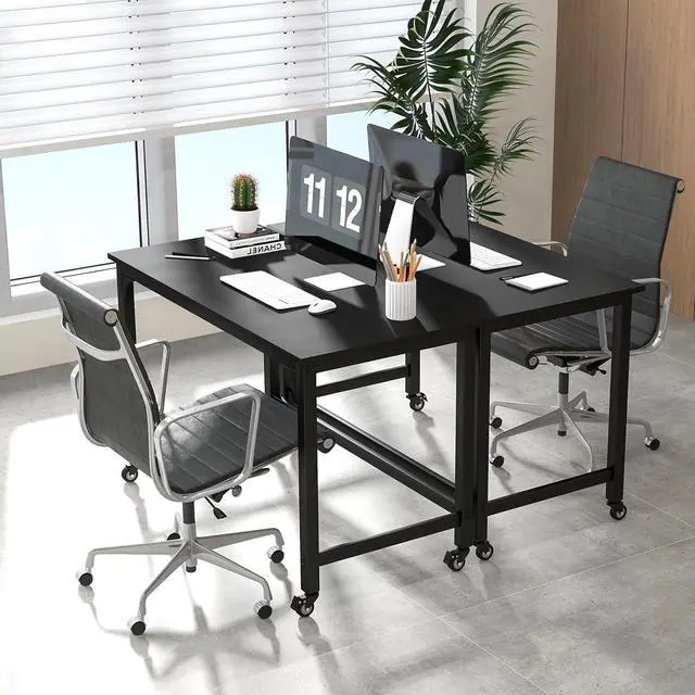 Alt view image 5 of 7 - Tangkula 48" Mobile Computer Desk, Rolling Computer Workstation with 4 Smooth Casters, Home Office Writing Desk, Work Bench, Heavy-Duty Metal Frame, for Study, Office & Garage