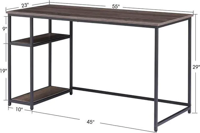 Alt view image 2 of 7 - ivinta Computer Desk with Shelves, Office Desk for Living Room,Small Desk with Storage Space, Home Office Desks, Vanity Desk with Gold Legs PC Laptop Table (Brown, 55")